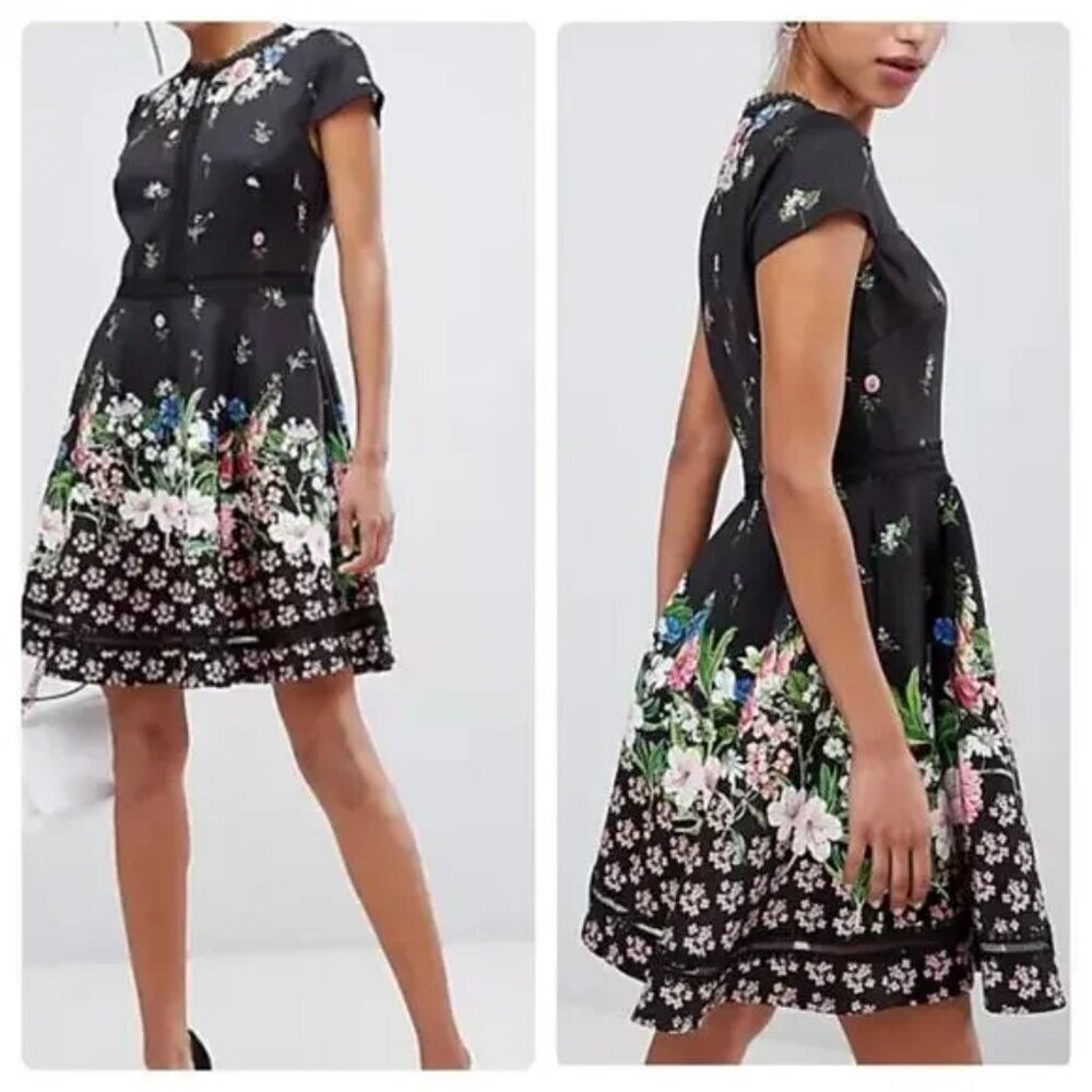 Ted Baker Daissie Florence Trim Skater Dress Size 1 US 4